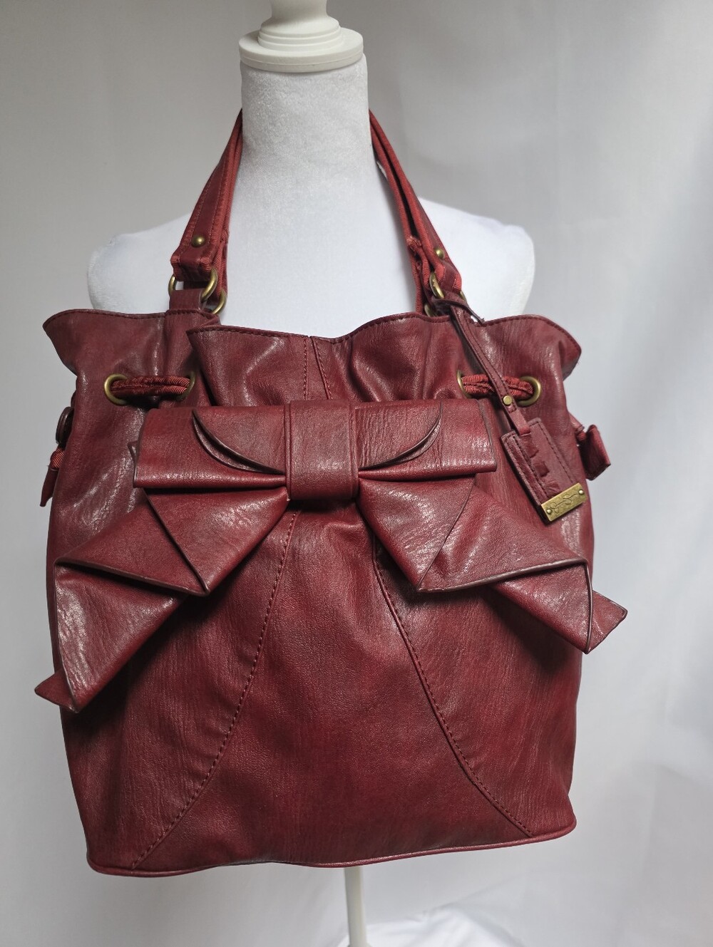 Jessica Simpson Burgundy Bow Front Faux Leather Shoulder Bag Purse